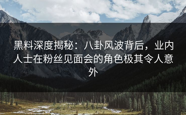 黑料深度揭秘：八卦风波背后，业内人士在粉丝见面会的角色极其令人意外
